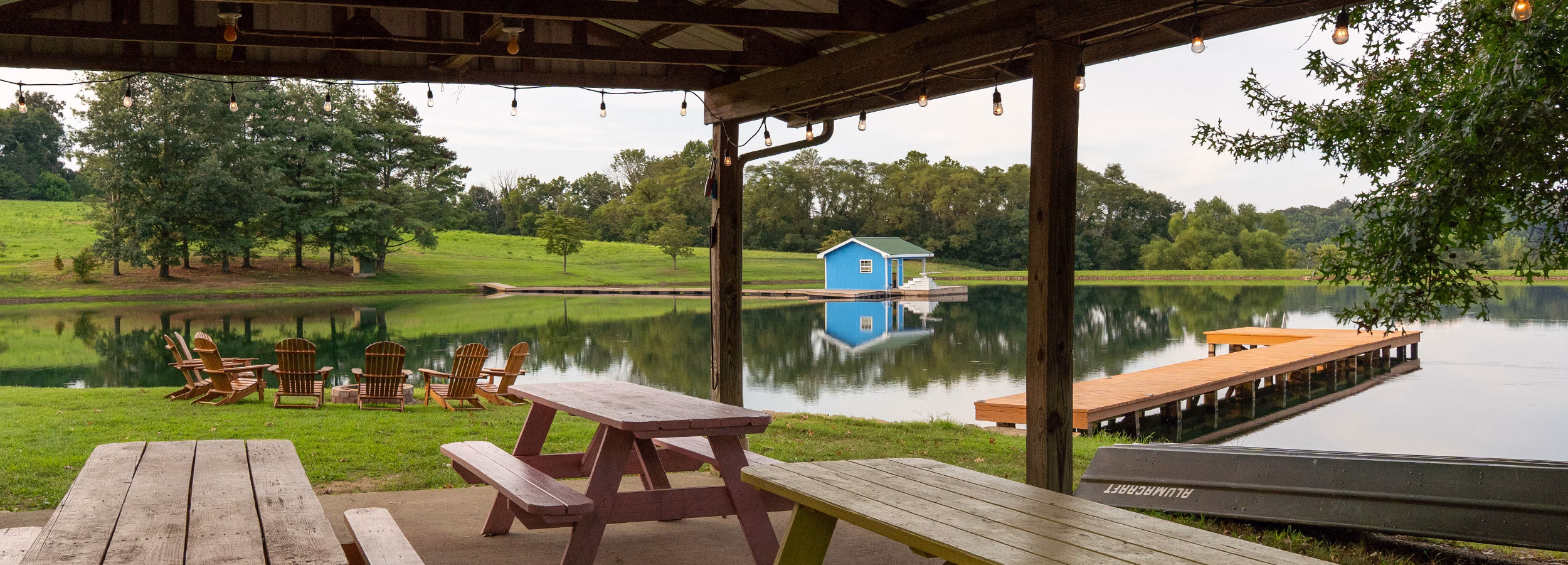 View of the lake from the picnic area of the Indiana Lakeside Cabin.